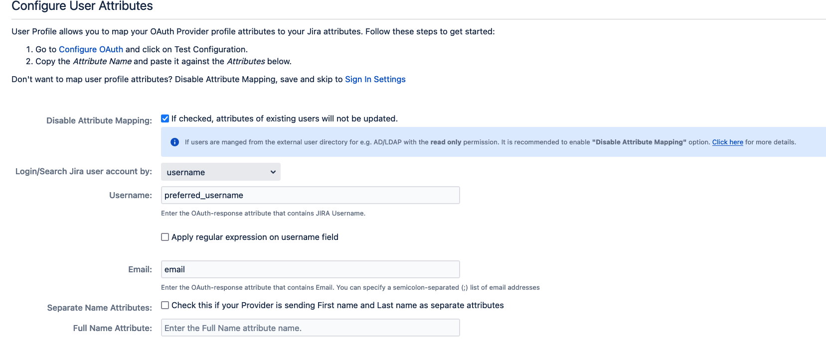 User Attribute Mapping